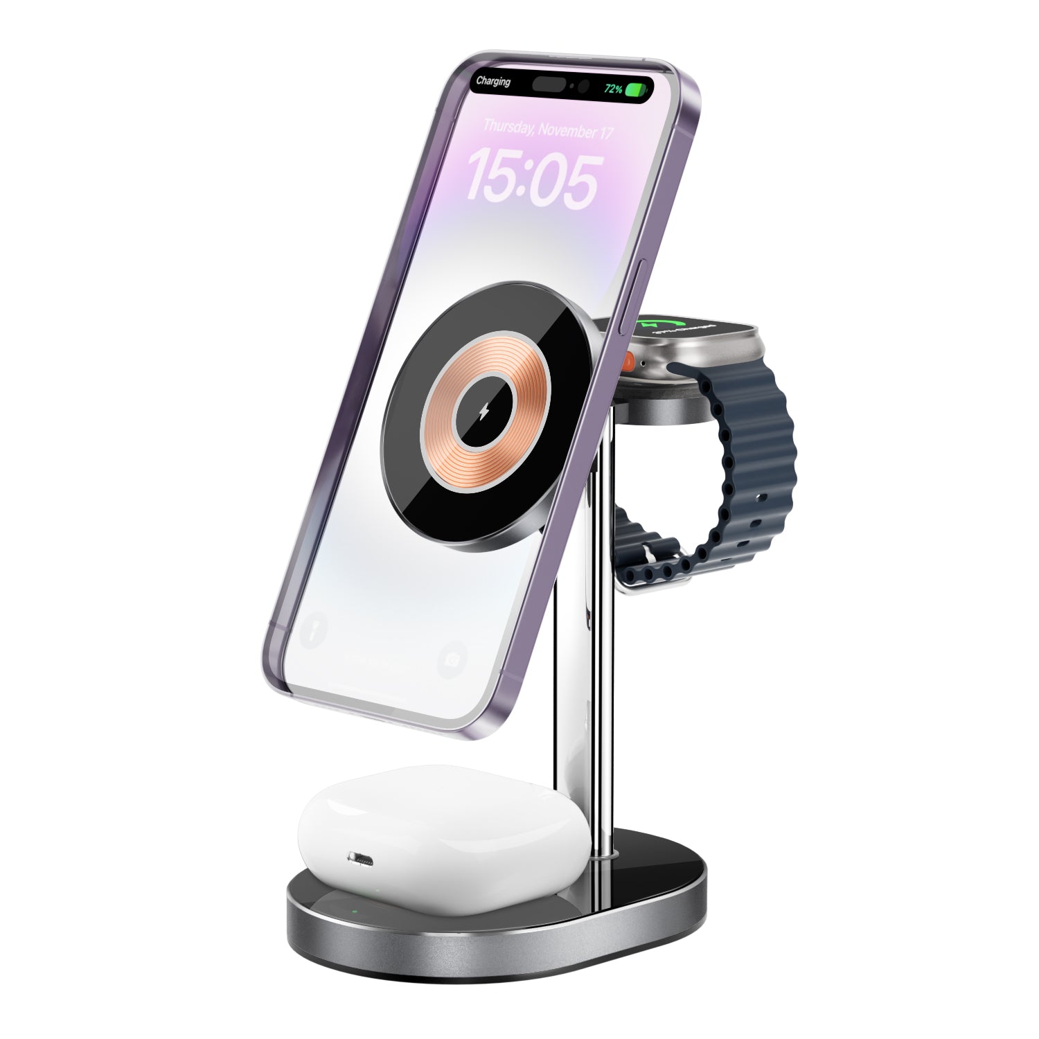 WIWU Wi-W003 Light Shadow Magnetic Wireless Charger for iPhone 12-15 Series / iWatch / AirPods Charging Stand WIWU Wi-W003 Light Shadow Magnetic Wireless Charger for iPhone 12-15 Series / iWatch / AirPods Charging Stand